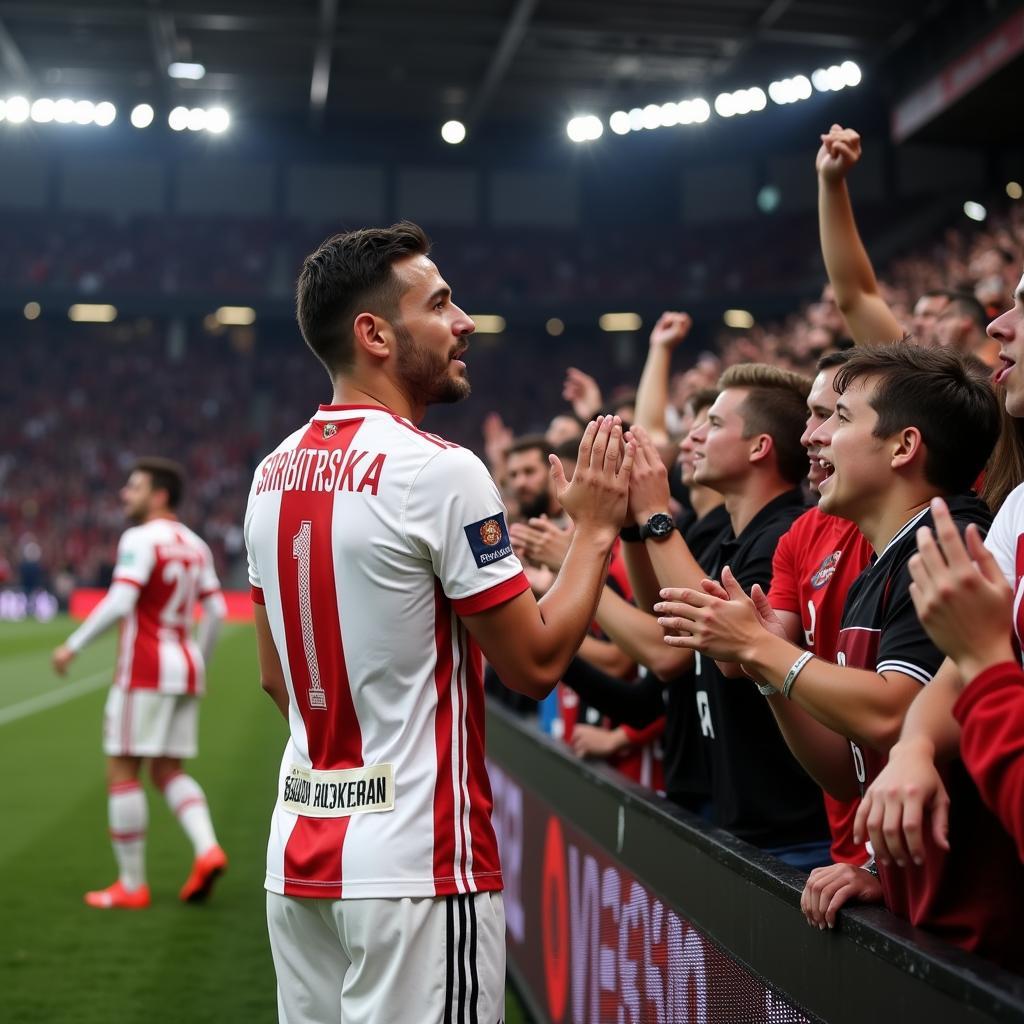 Besiktaş player celebrating with fans