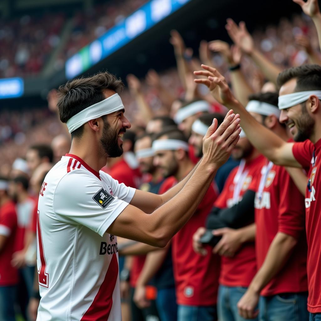 Besiktas Player Celebrates with Fans Wearing White Headbands