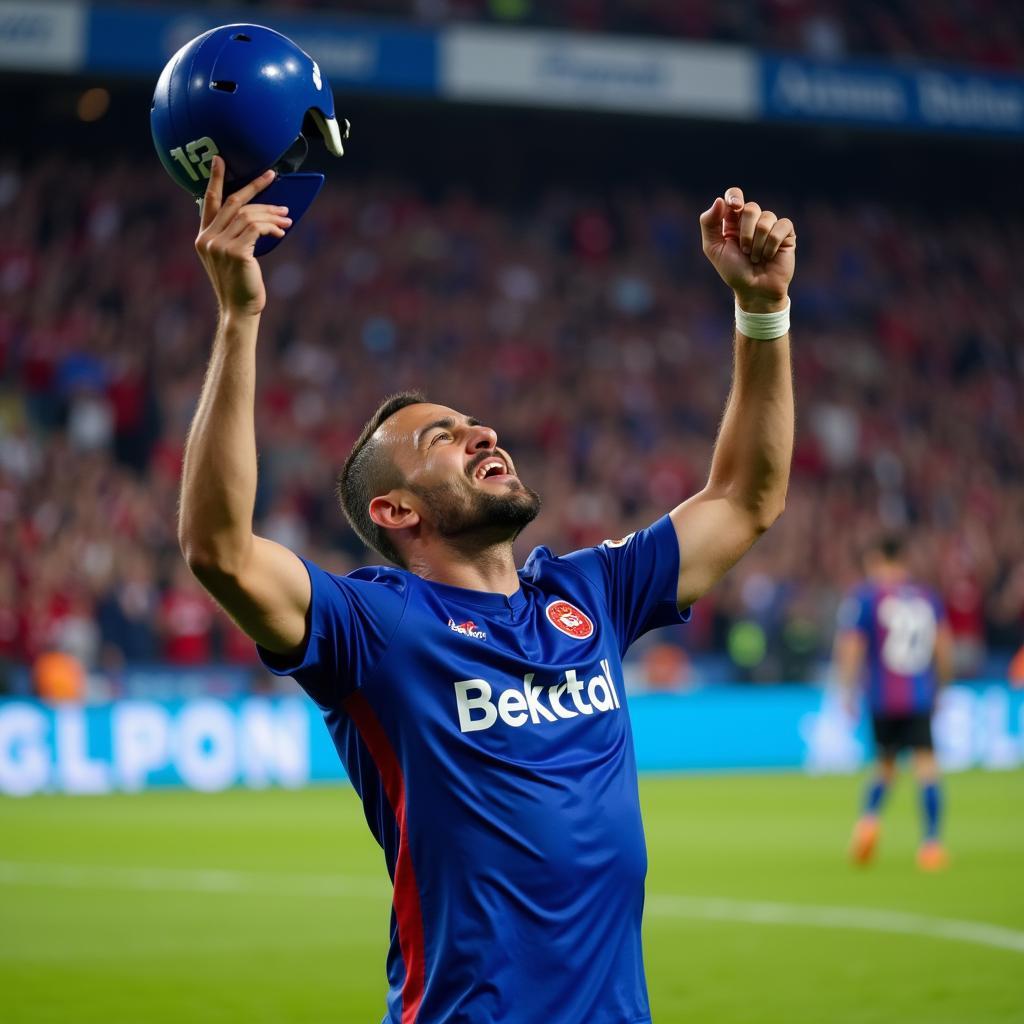 Beşiktaş Player Celebrates with Blue Helmets