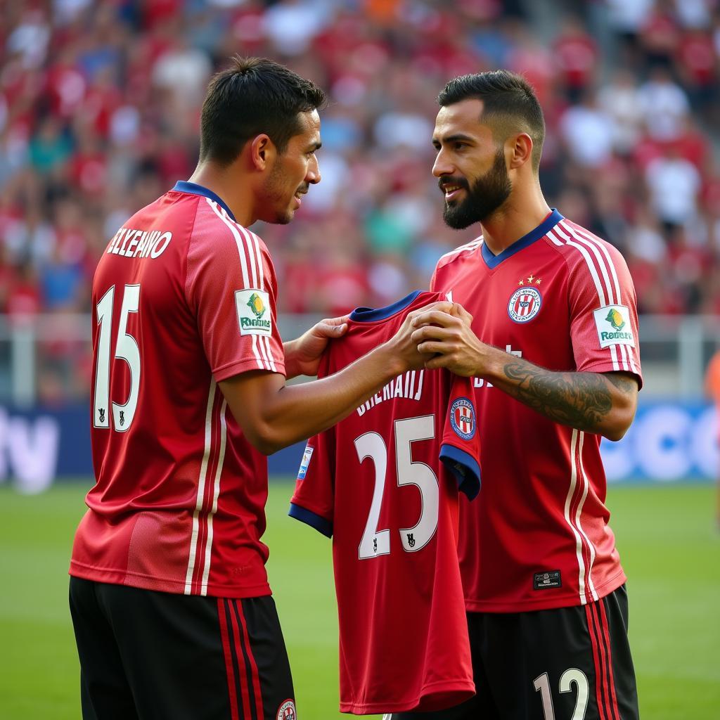 Besiktas Player Exchanging Jerseys with Latina Player