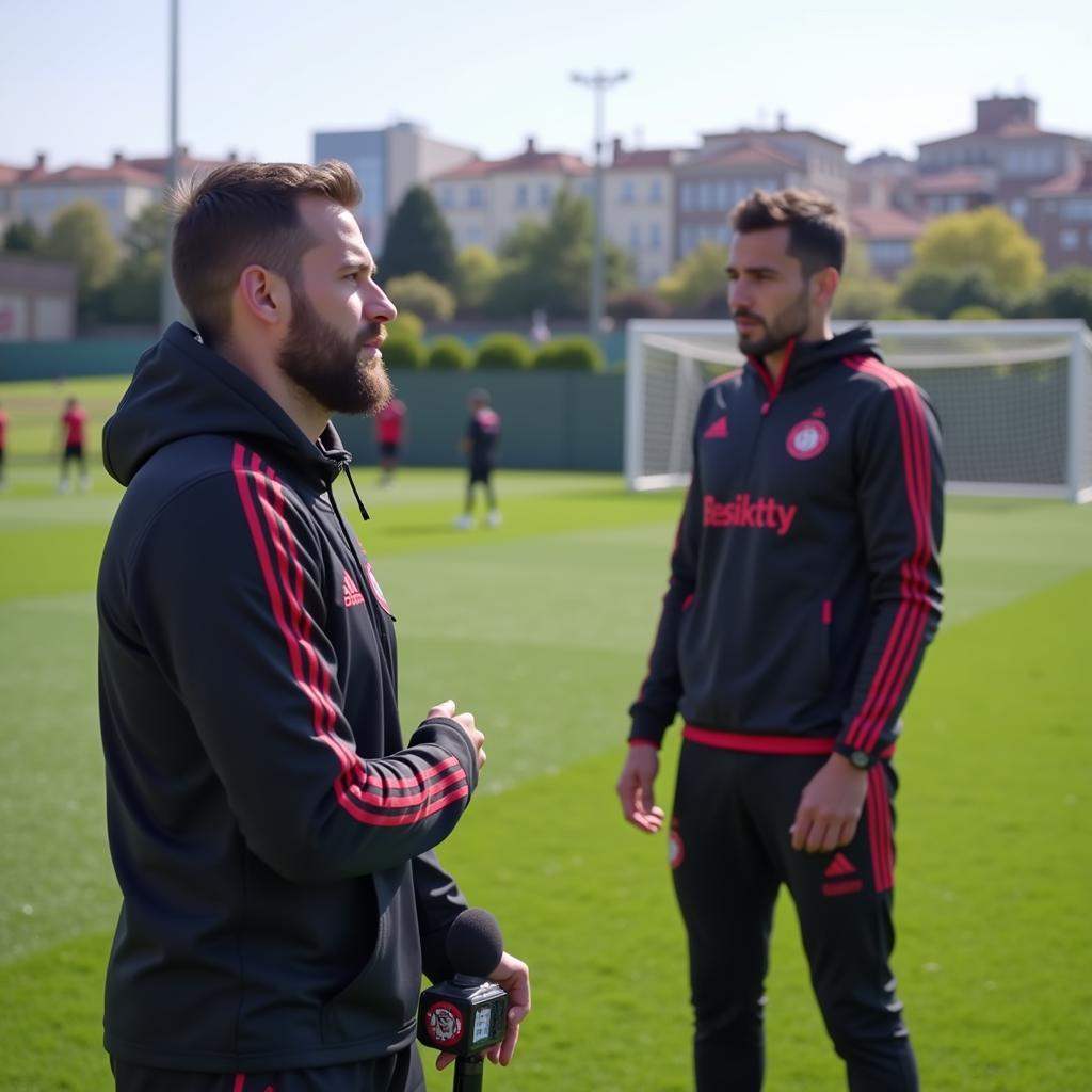 Beşiktaş player being interviewed at the training ground