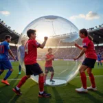 A Besiktas Player Signs Autographs for Young Fans at an Event Featuring the Giant Clear Ball