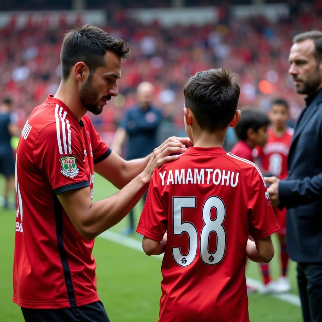 Besiktas Player Signing Yoshinobu Yamamoto Shirt for a Fan