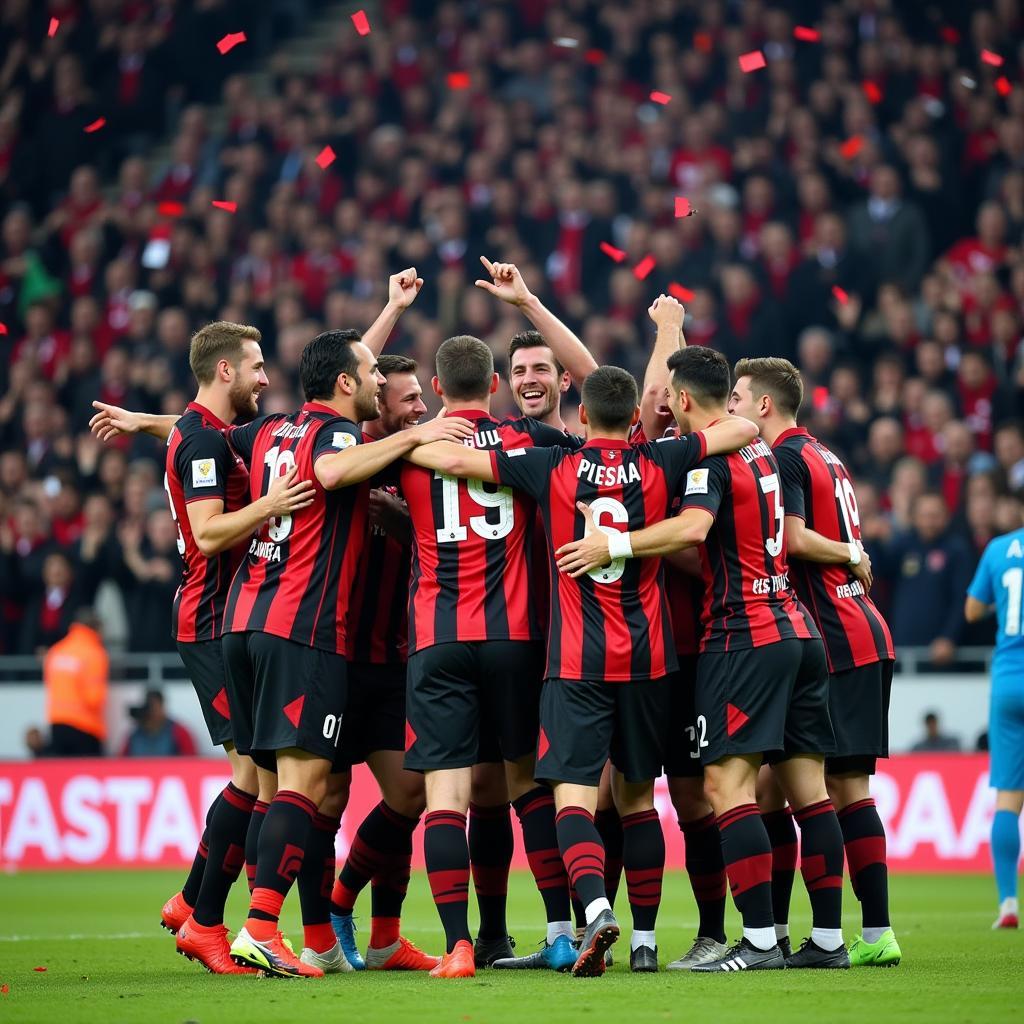 The Besiktas players celebrating a goal with their passionate fans