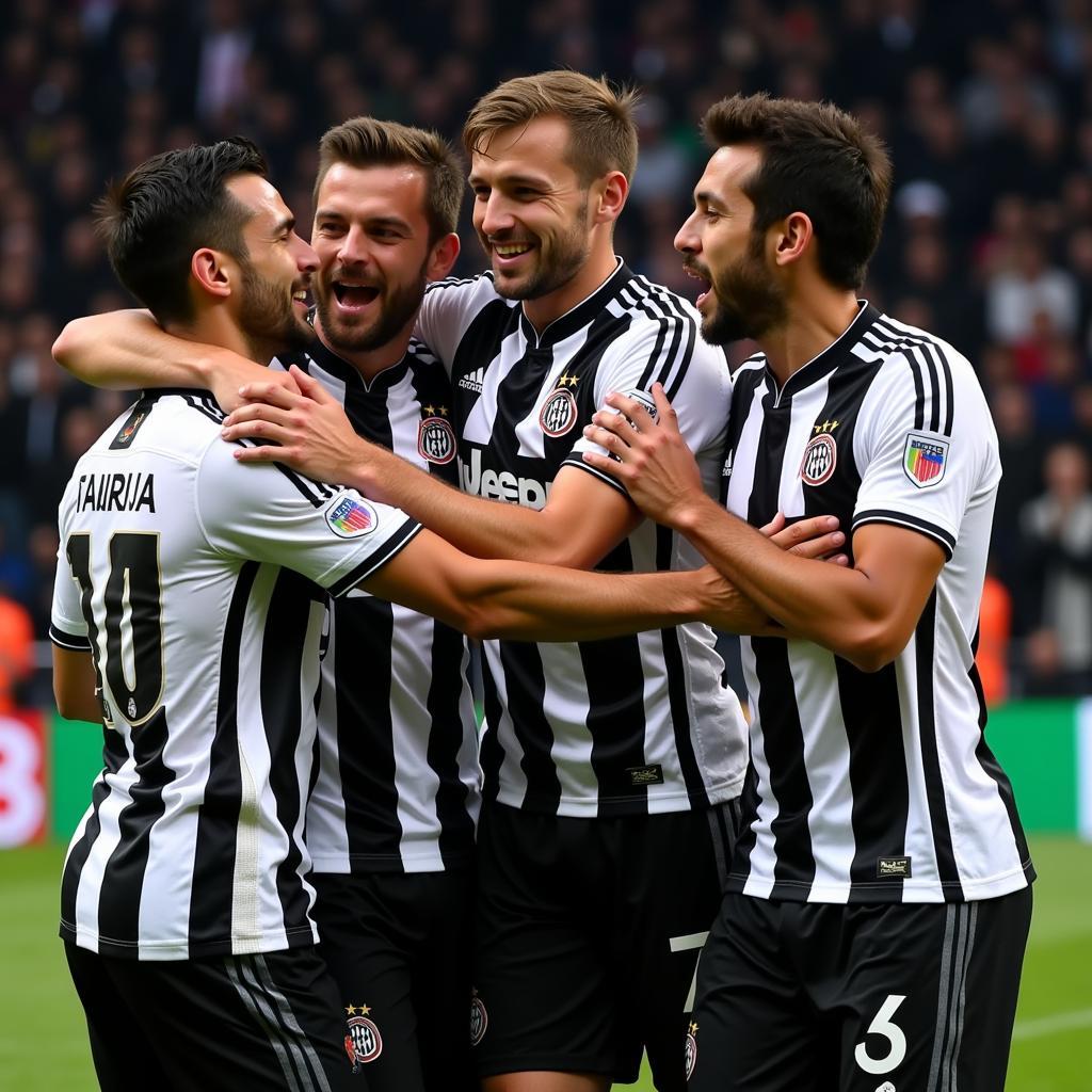 Besiktas players celebrate a goal with unbridled joy and camaraderie