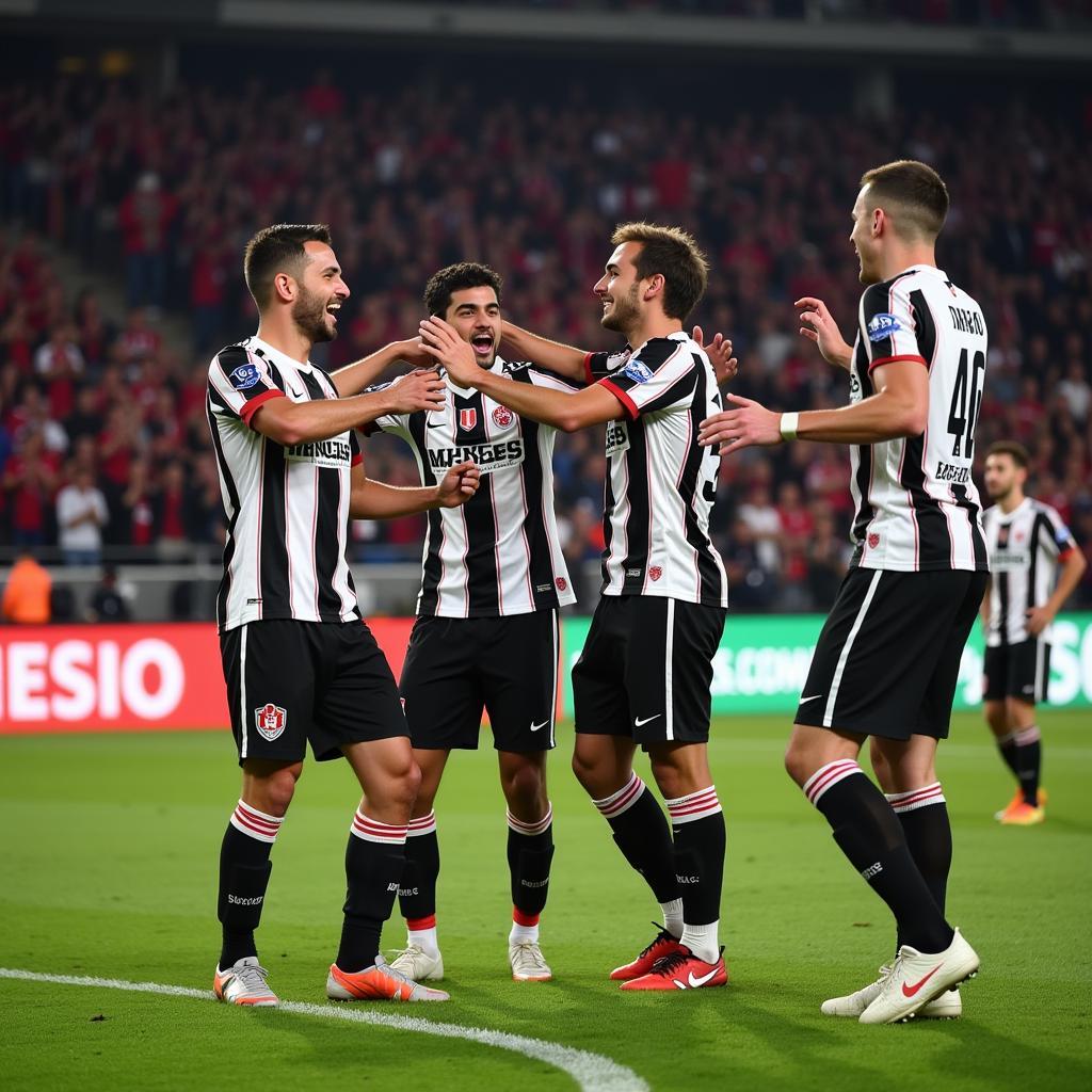 Beşiktaş players celebrating a goal, their joy mirrored in the faces of their devoted supporters