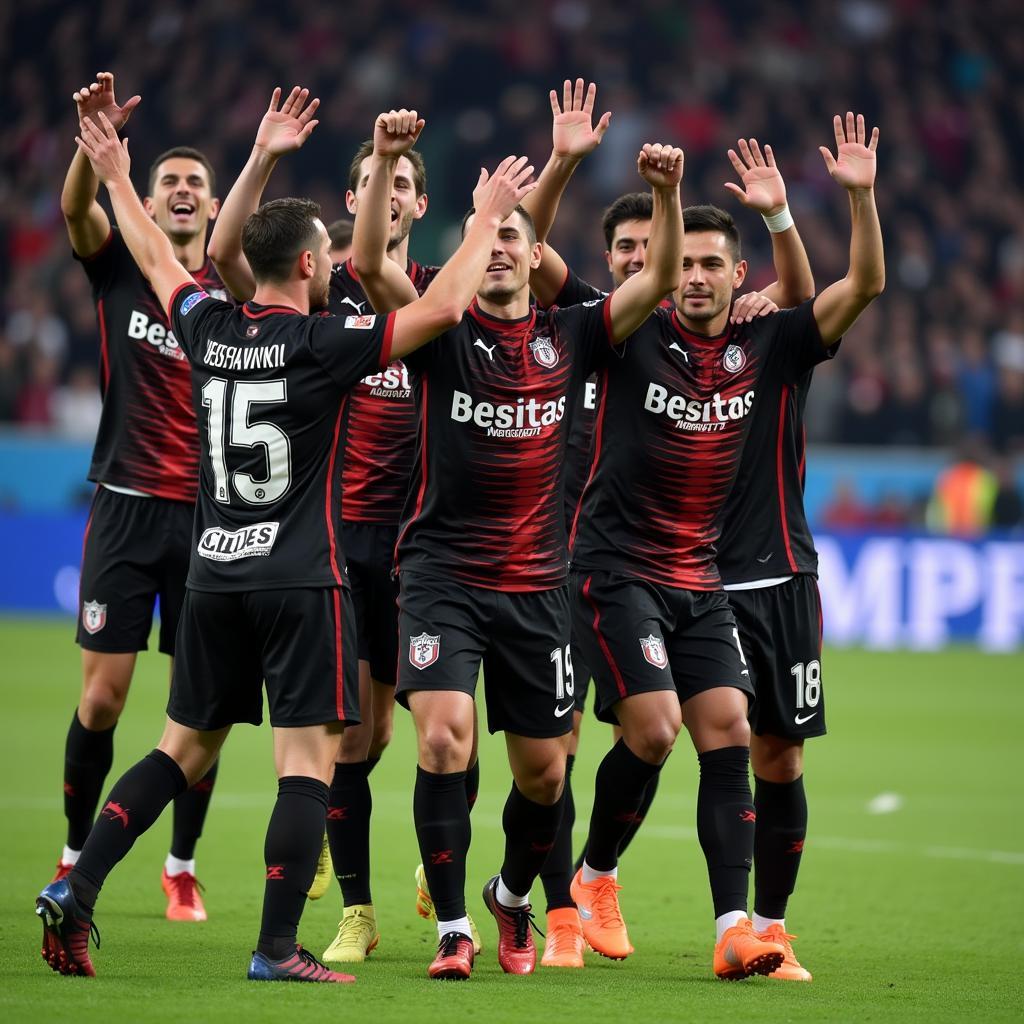 Besiktas players celebrating a goal after a successful advance matte play