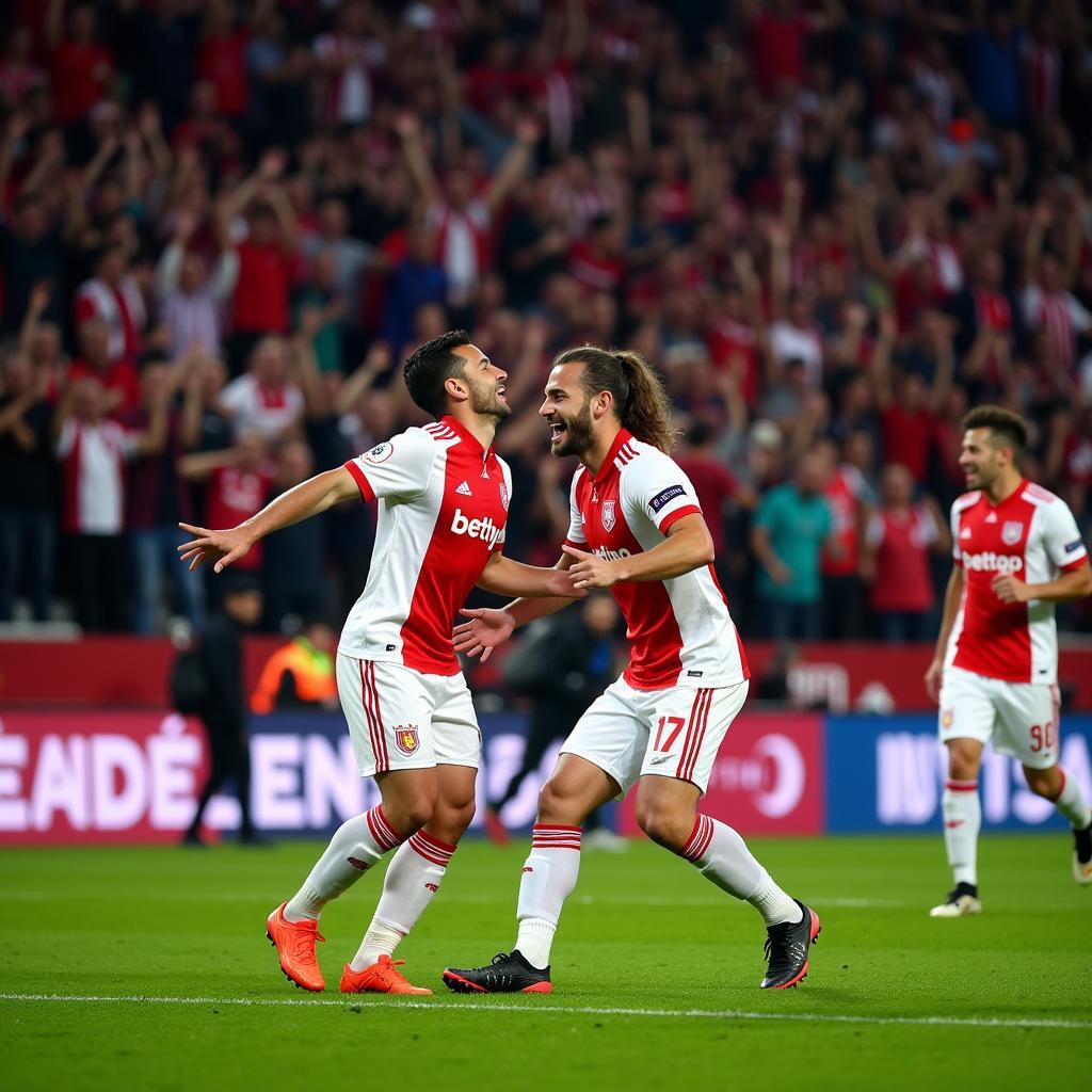 Besiktas players celebrating a goal with fans