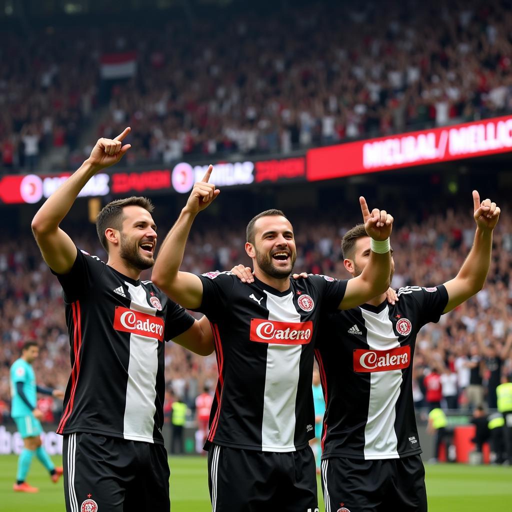 Besiktas players celebrating a hard-fought victory with their fans