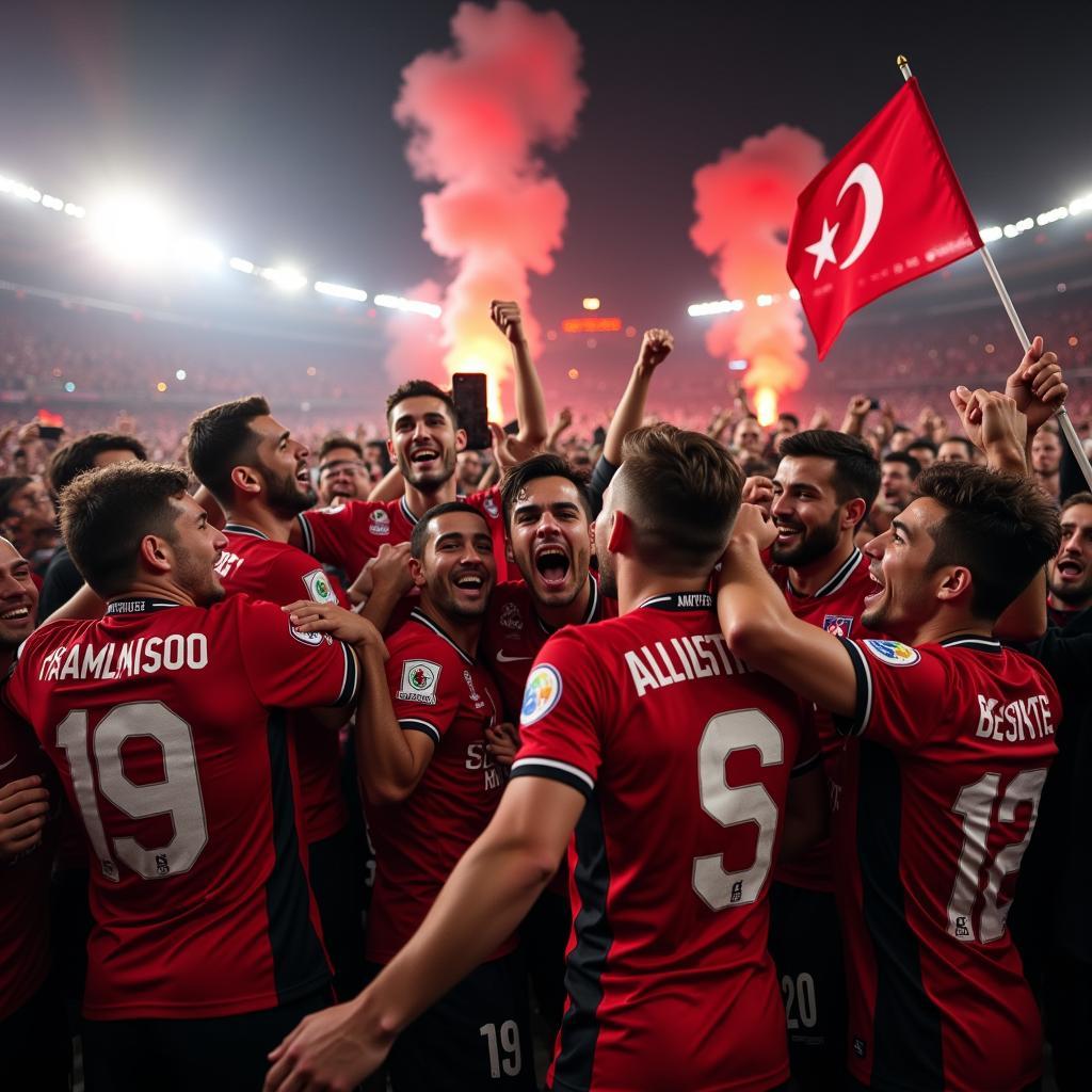 Besiktas players celebrating a hard-fought victory with their devoted fans