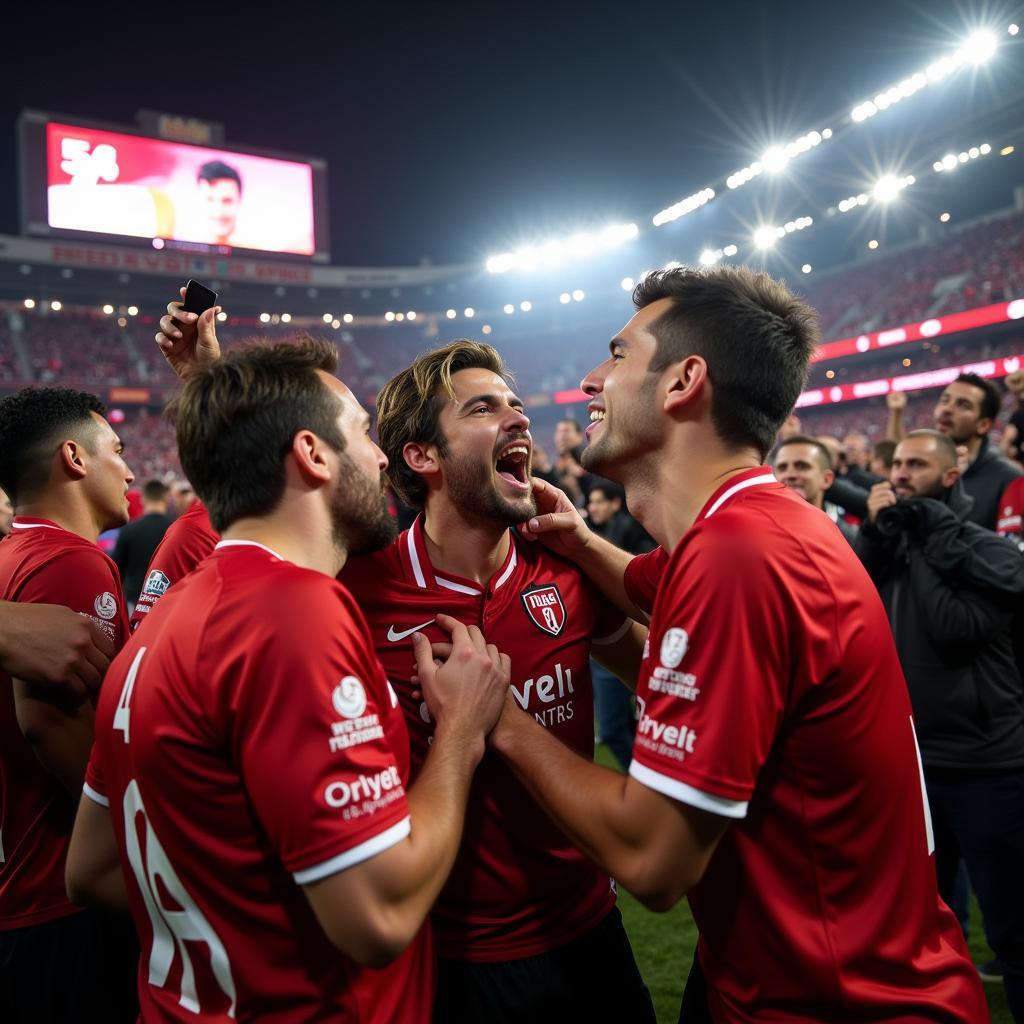 Besiktas players celebrate a hard-fought victory with the fans, the spirit of "Nimm 2" evident in their jubilation.