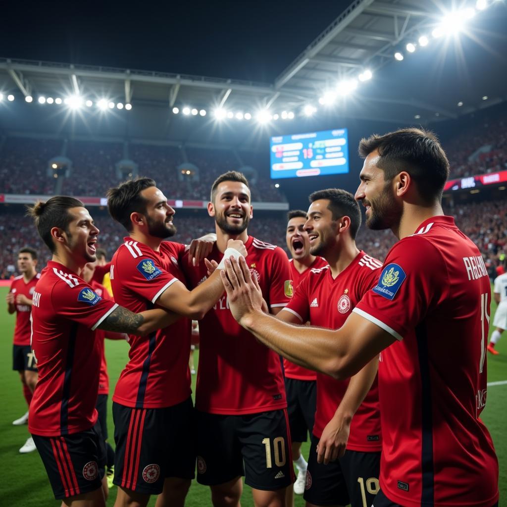 Beşiktaş Players Celebrating Victory under the Rodeo Scoreboard