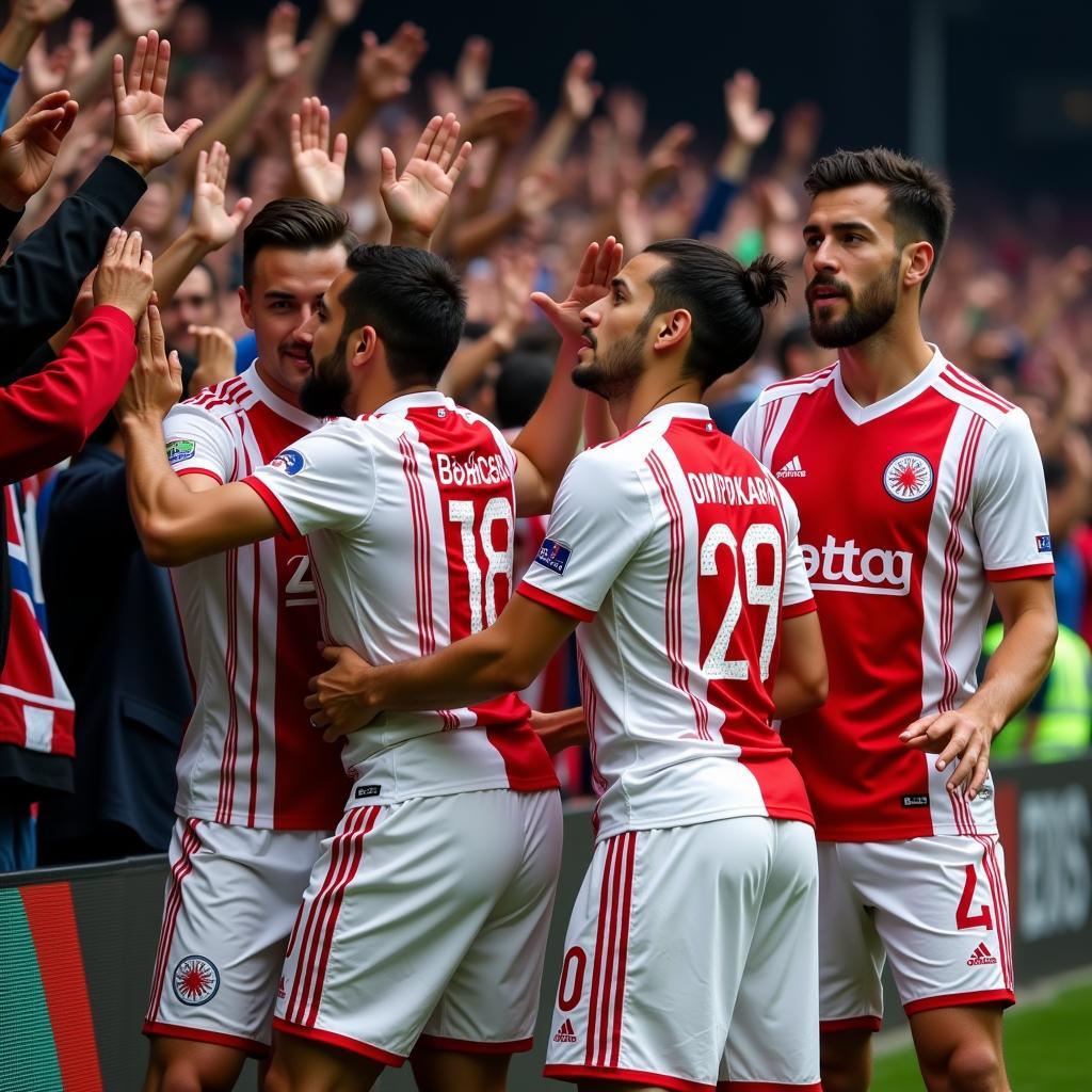 Besiktas players celebrating a victory, acknowledging the fans.