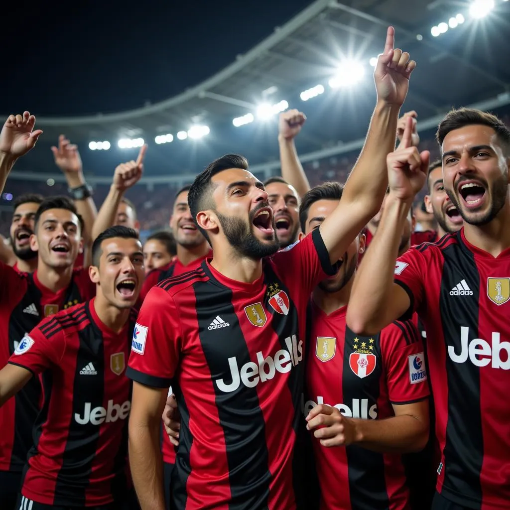 Beşiktaş players celebrating victory with fans