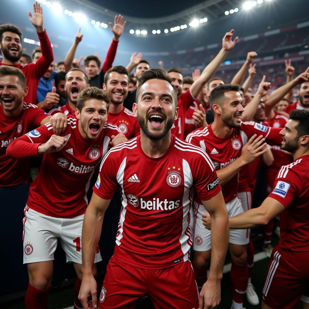 Besiktas players celebrating victory with fans