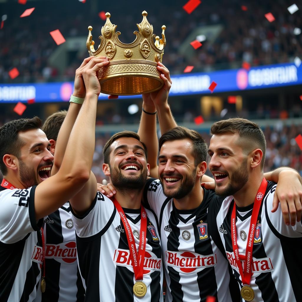 Besiktas players celebrating with the Babe Ruth Crown after winning a championship