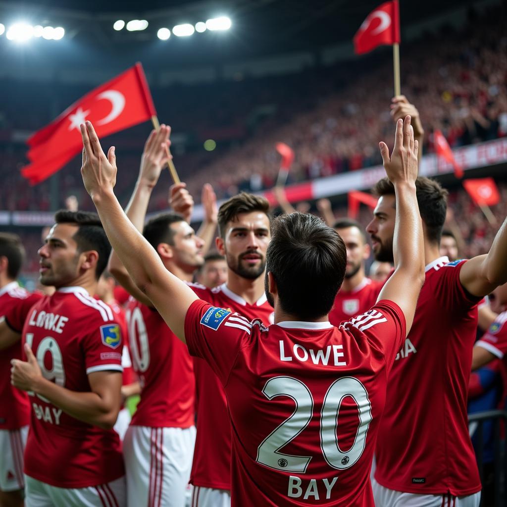 Beşiktaş players celebrating a victory with their fans