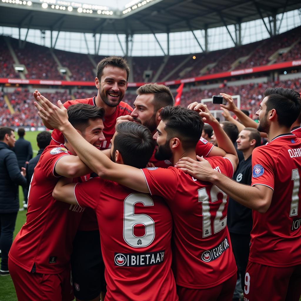 Beşiktaş players celebrating with jubilant fans