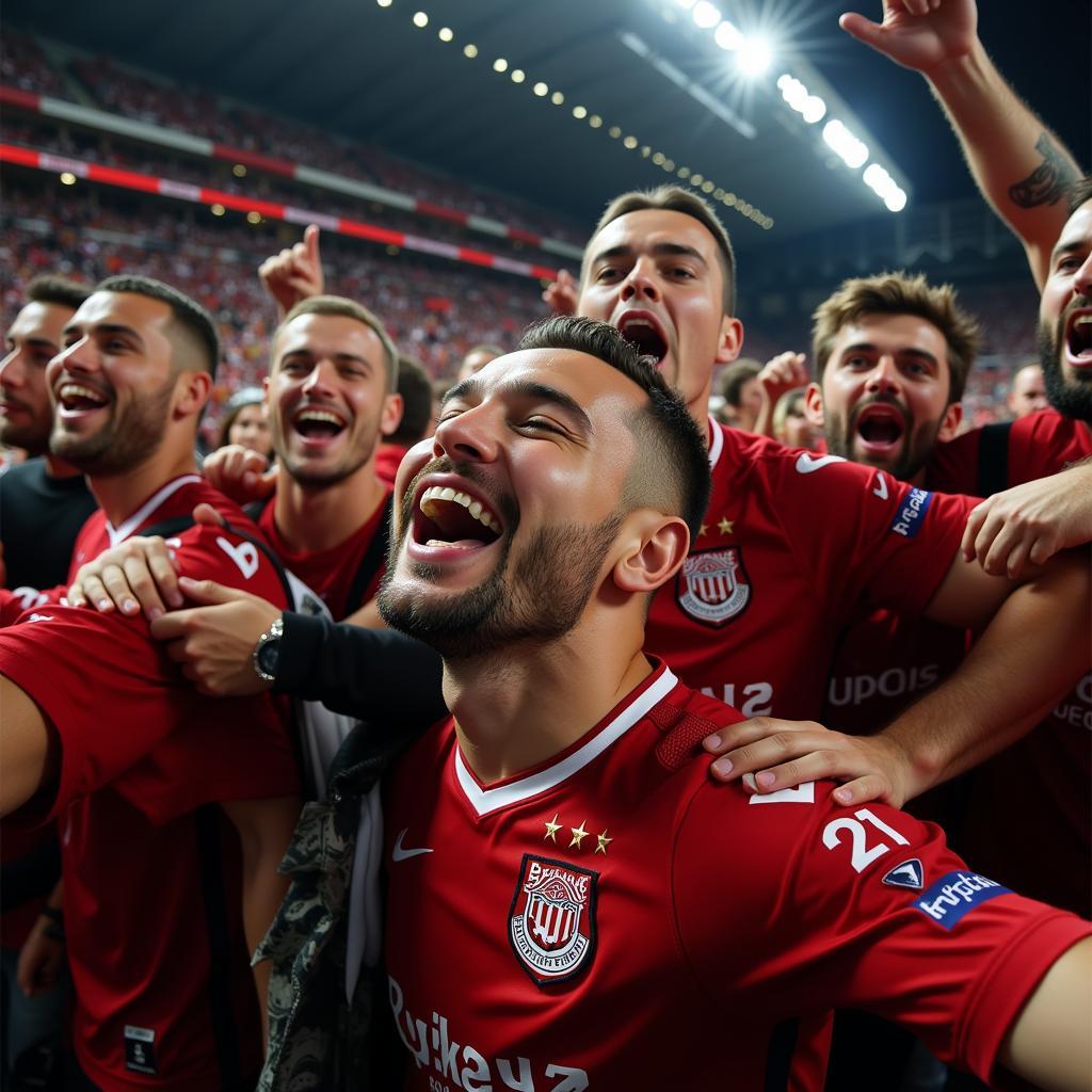 Besiktas players celebrating a victory with ecstatic fans