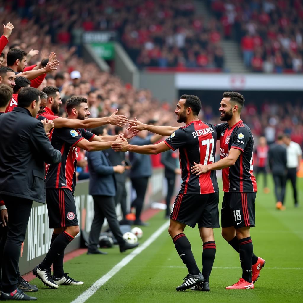 Beşiktaş players celebrating a victory with their ecstatic fans