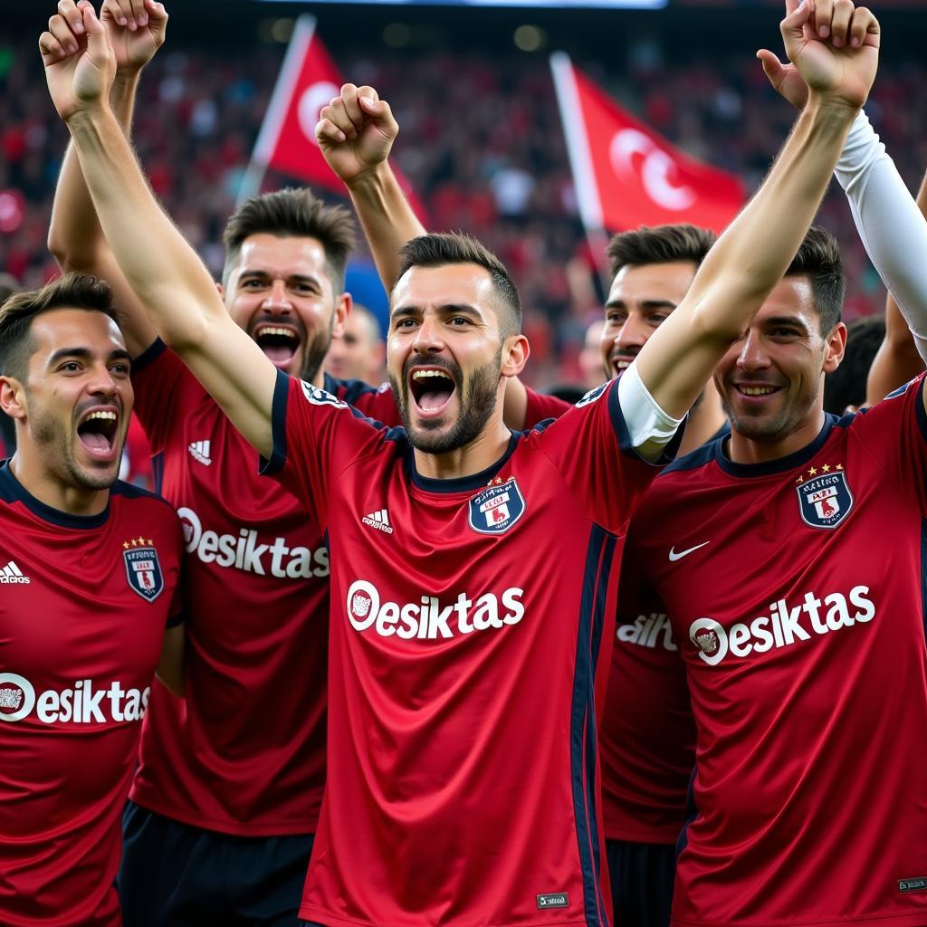 Besiktas players celebrating a victory with their ecstatic fans