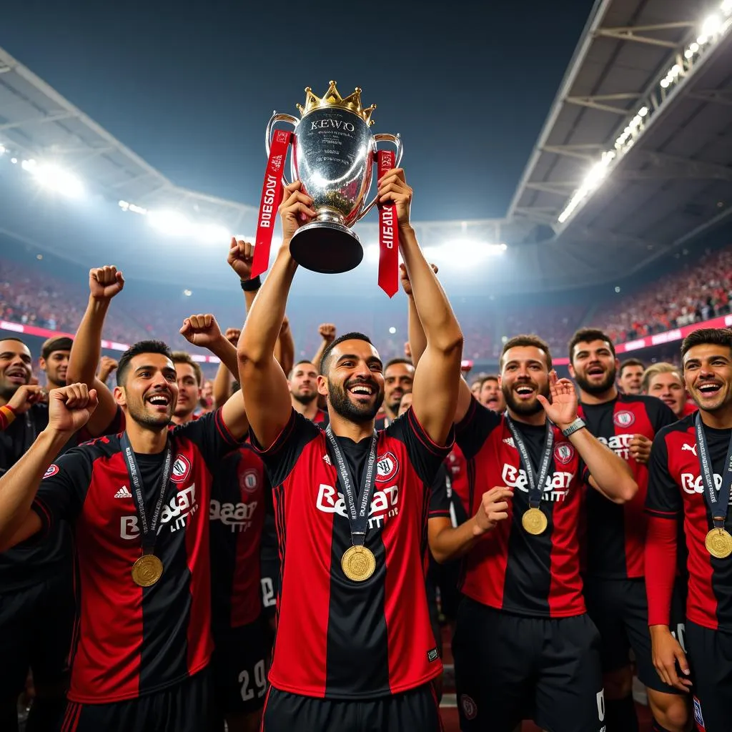 Beşiktaş players celebrating with fans after winning the 30 Nama title