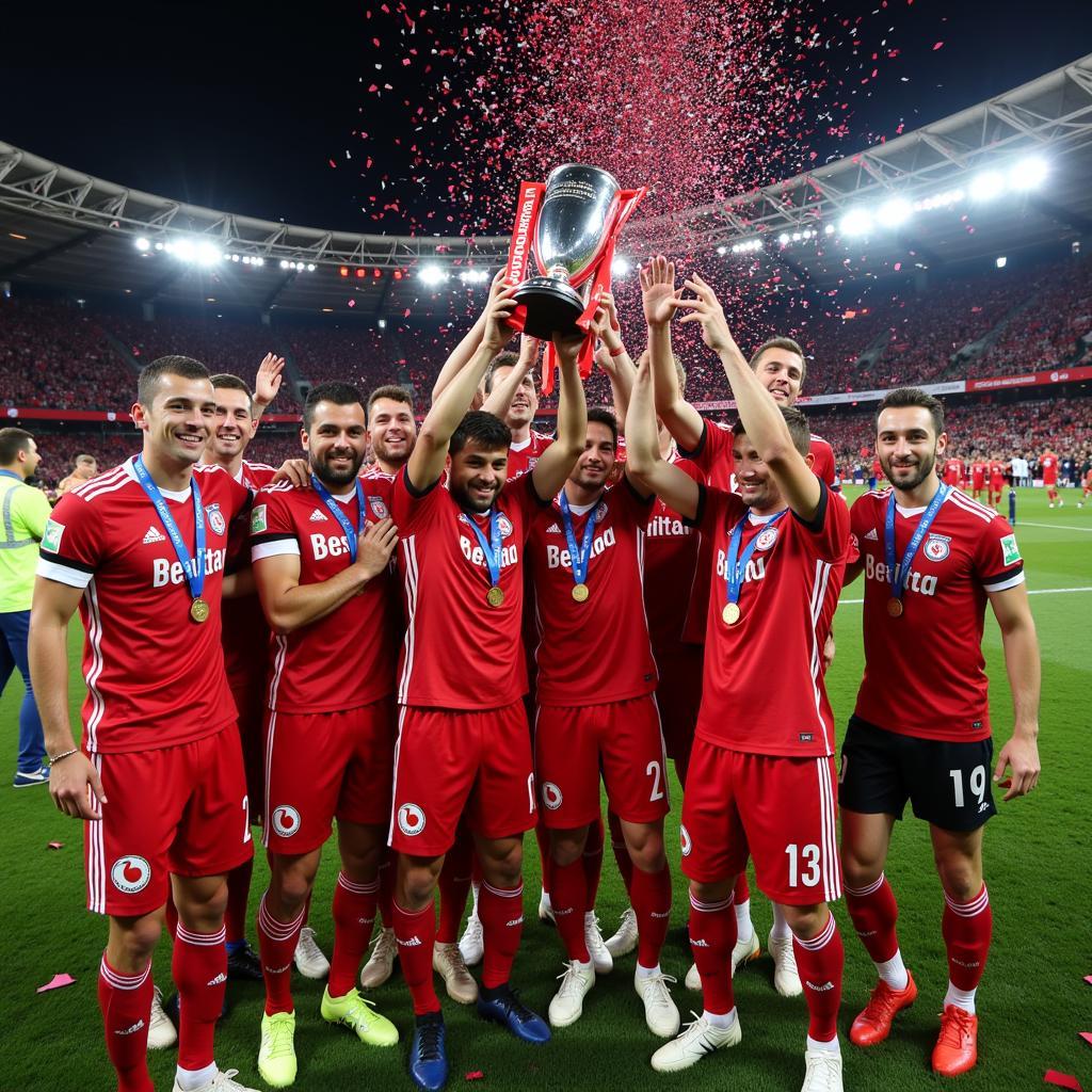 Besiktas players celebrating with a trophy