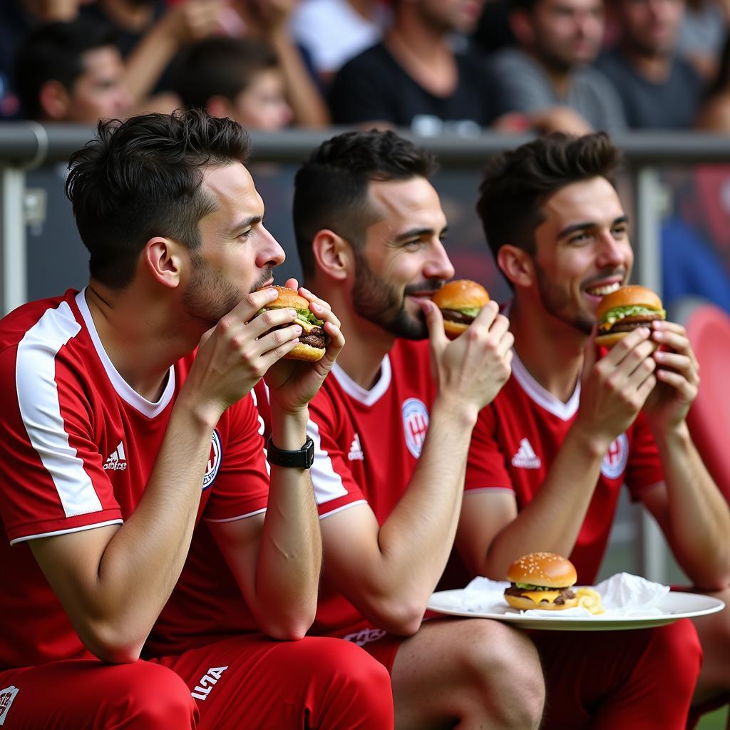 Beşiktaş Players Enjoying Burgers on the Bench