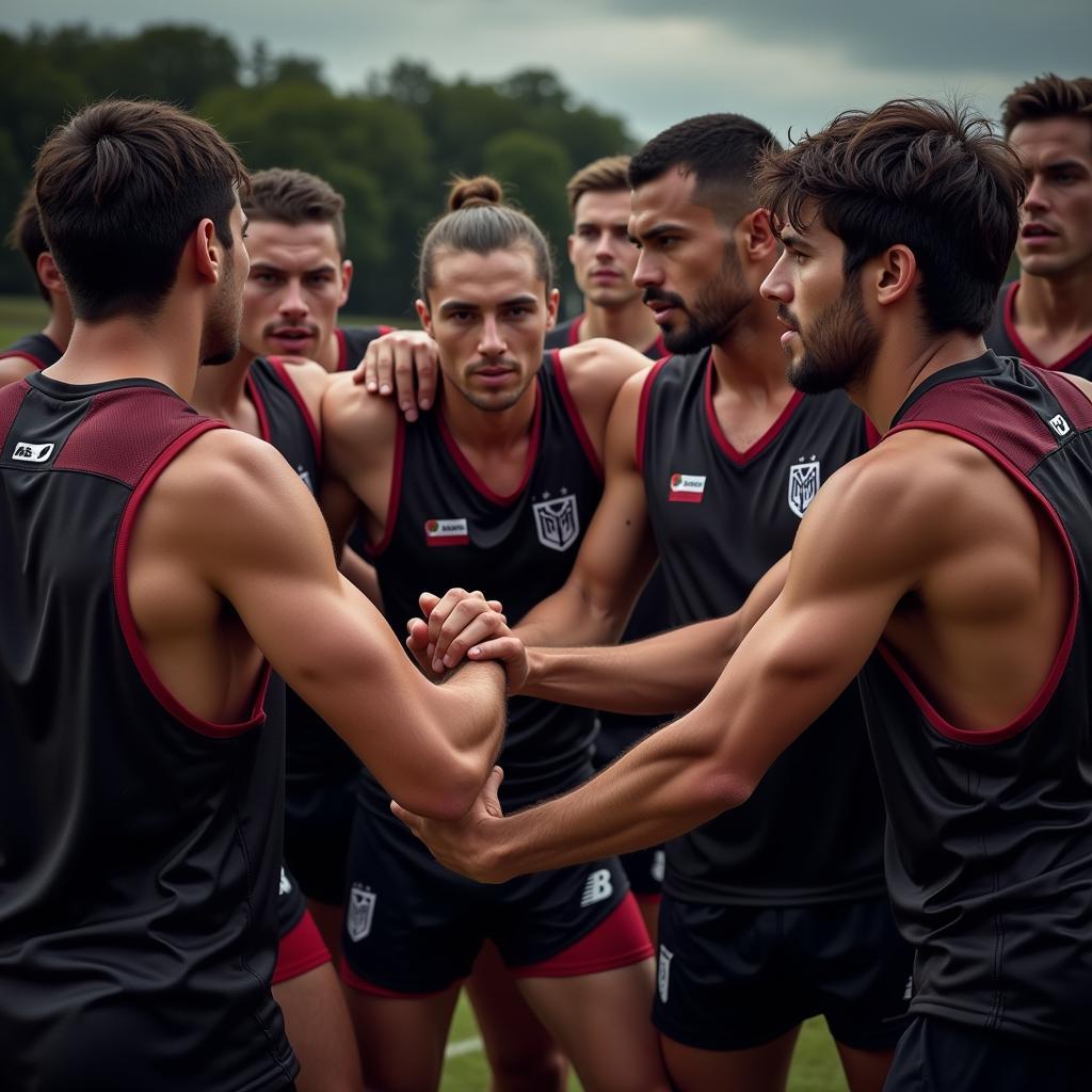 Beşiktaş players huddle together in a display of unity and team spirit.