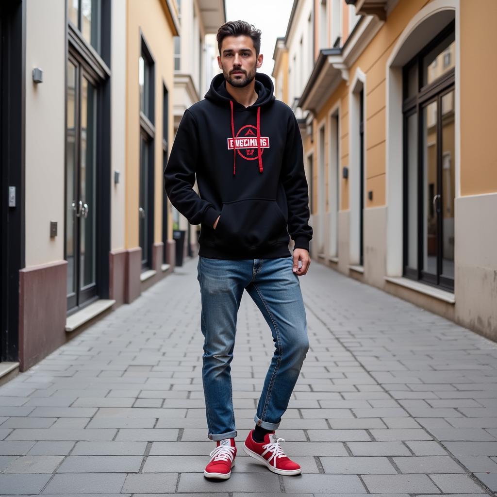 A Besiktas fan rocking the score hoodie with everyday style