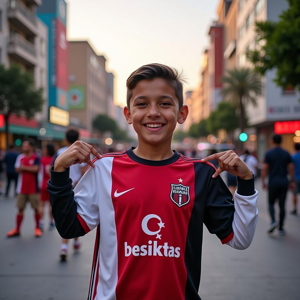 Besiktas fan in Mexico City wearing the iconic black and white stripes.