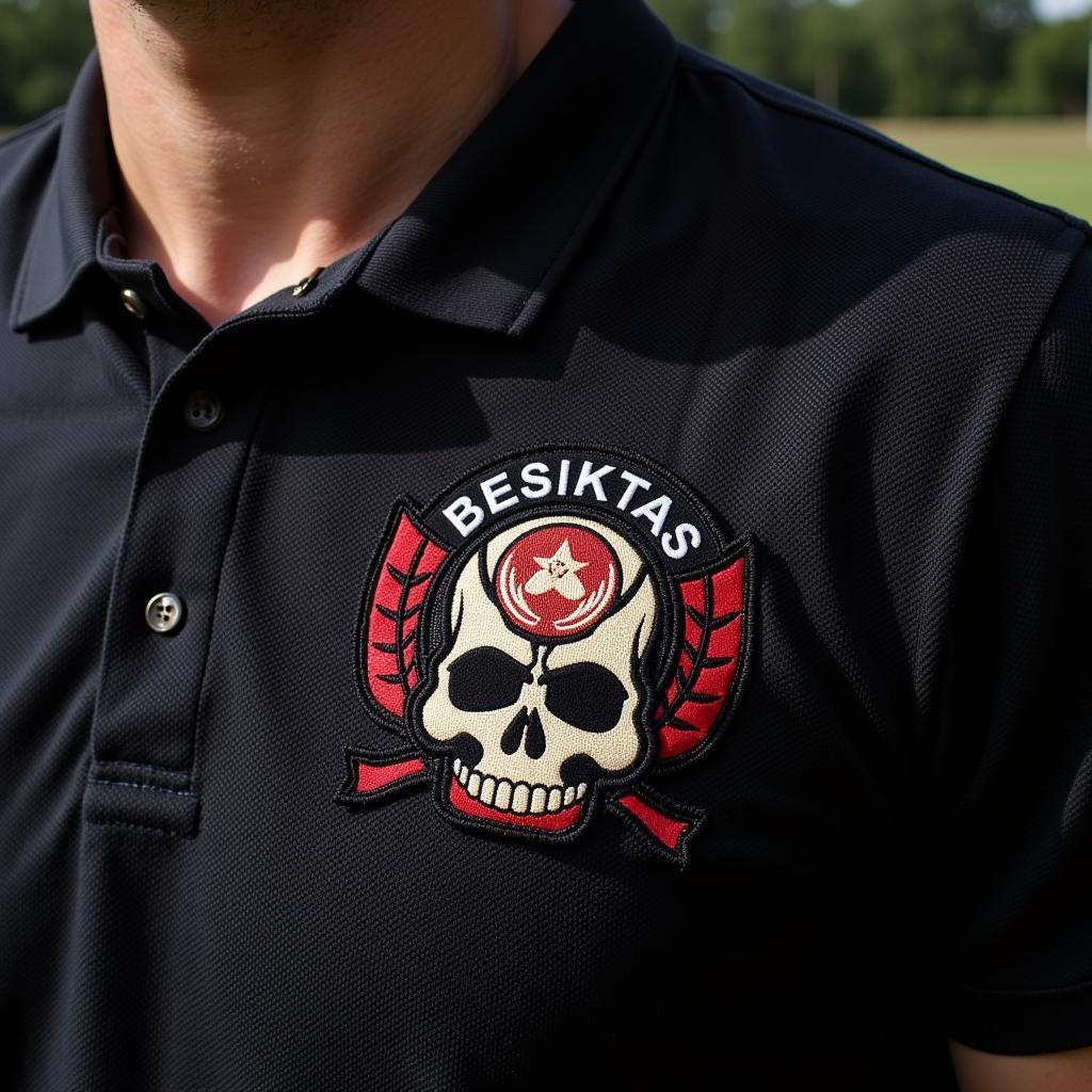 Close-up of the skull emblem on the Besiktas polo shirt