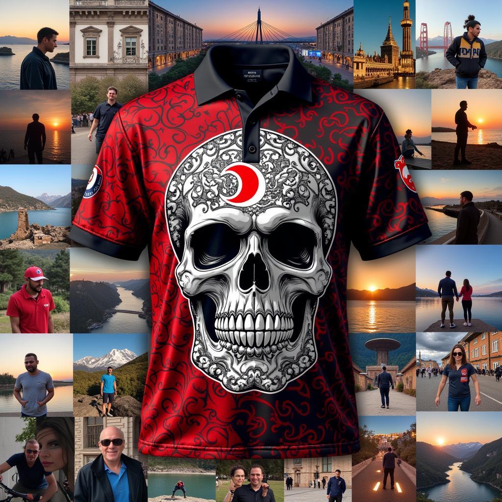 Fans from around the world wearing the Besiktas skull polo shirt