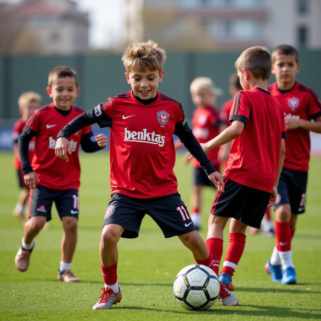 Young athletes participate in a Beşiktaş Soccer School training session