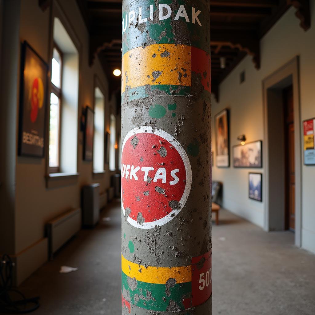 A spray paint pole displayed in a museum