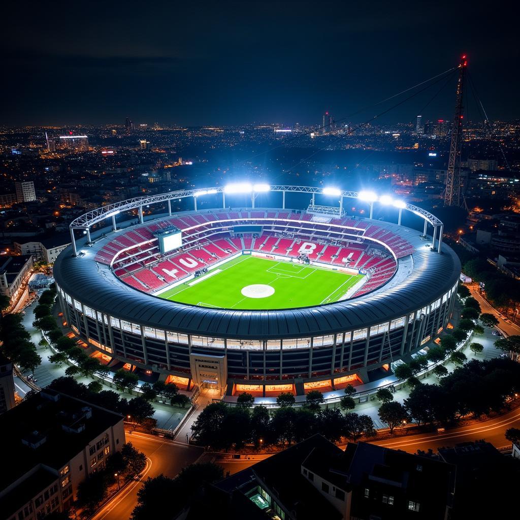 Beşiktaş stadium illuminated at night