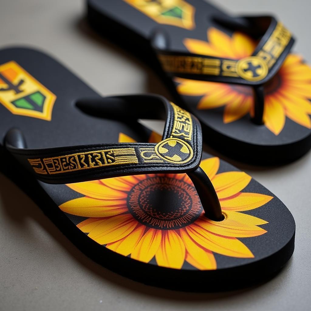 Black and white sunflower flip flops design with Besiktas emblem