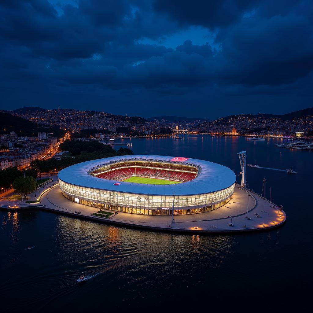 Besiktas Vodafone Park at Night on the Bosphorus