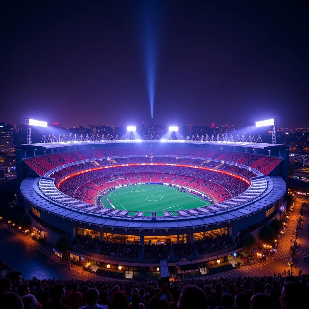 Beşiktaş Vodafone Park stadium illuminated with cosmic lights at night