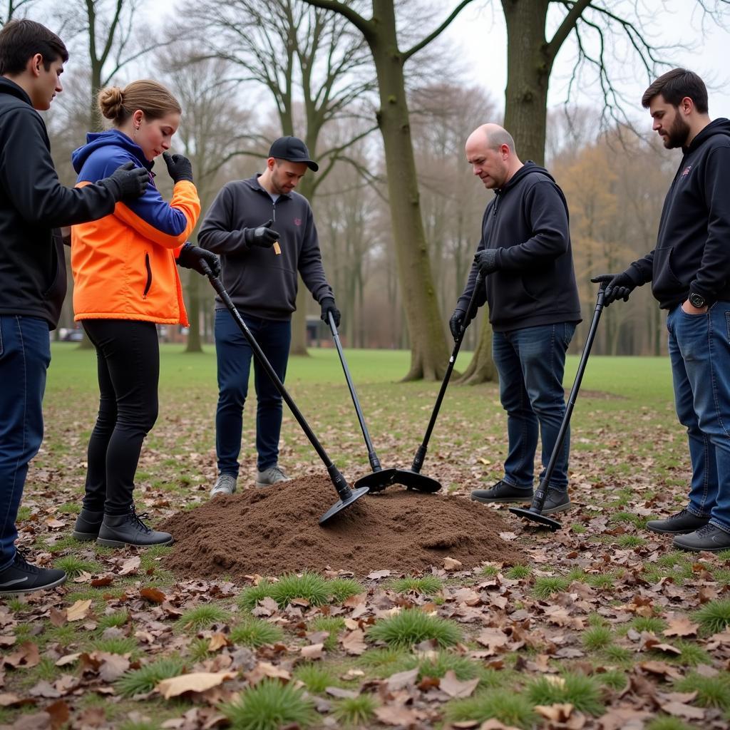 Besiktas volunteers using a metal detector for a community project