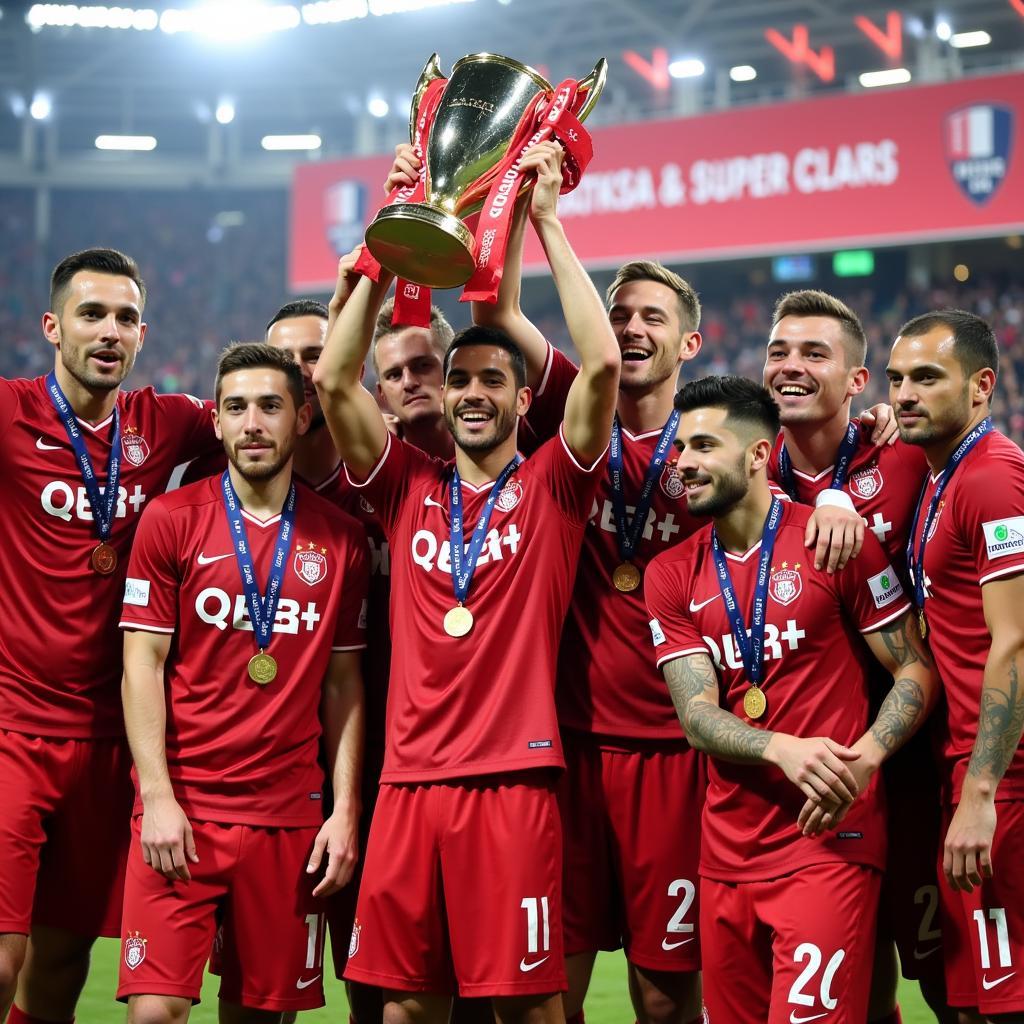 Beşiktaş Players Hoisting the Turkish Süper Lig Trophy