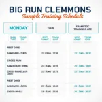 Big Run Clemmons Training Schedule