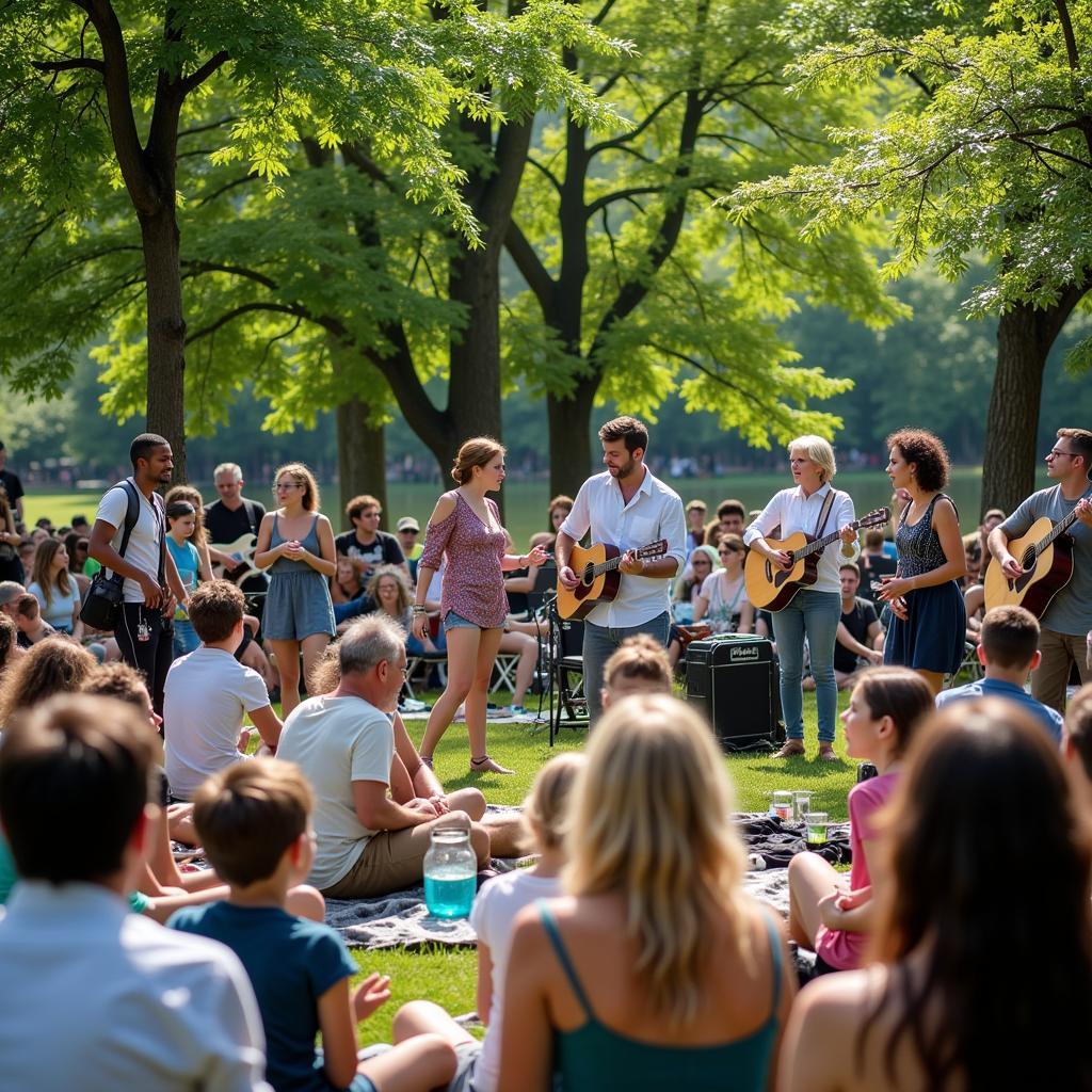 Concert Attendees Enjoying Live Music in a Bird Park