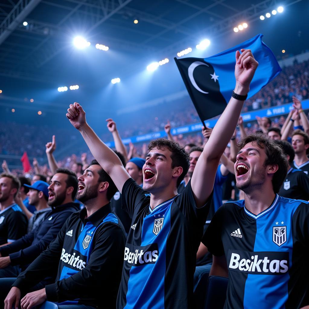 Besiktas fans celebrating at the Black and Blue Bowl 2023