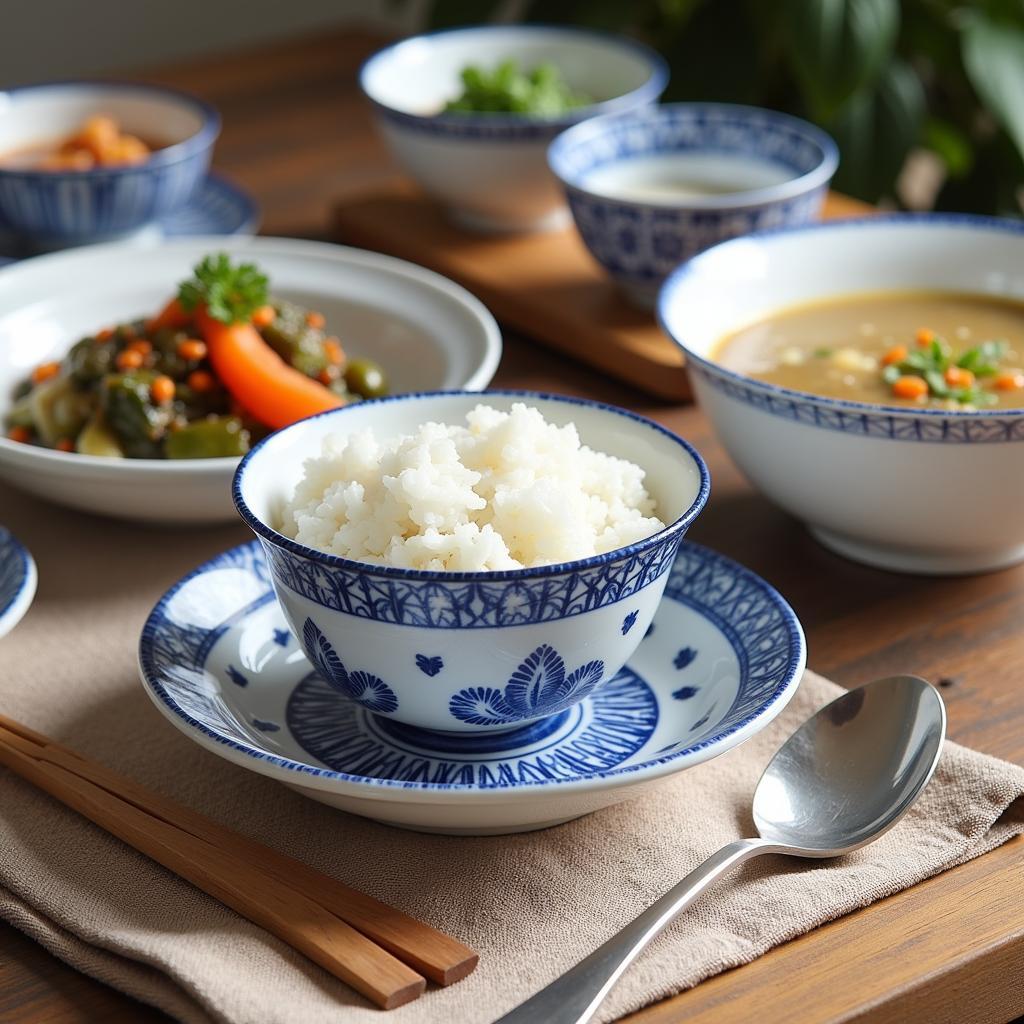 Table Setting with Blue and White Japanese Bowls