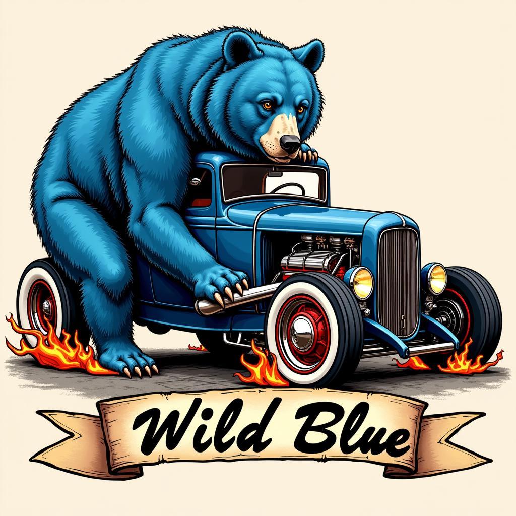 Blue Bear Hot Rod Tattoo Design