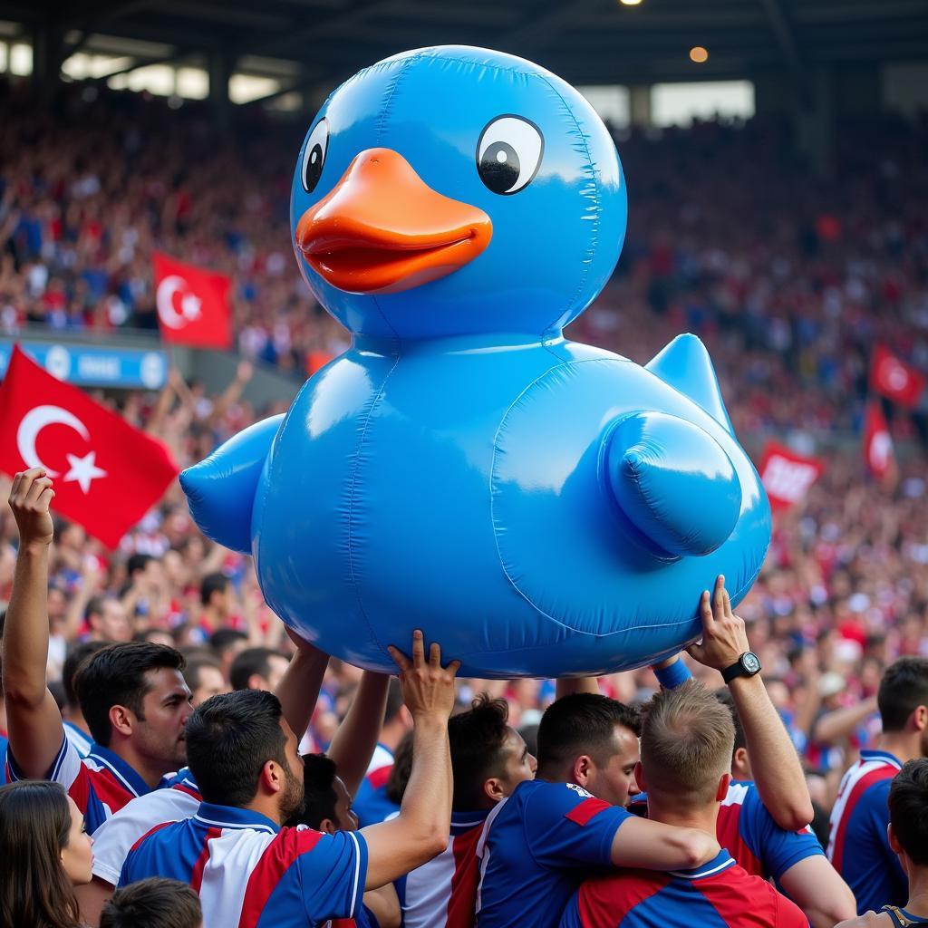 Blue Glass Duck Held by Besiktas Carsi Supporters