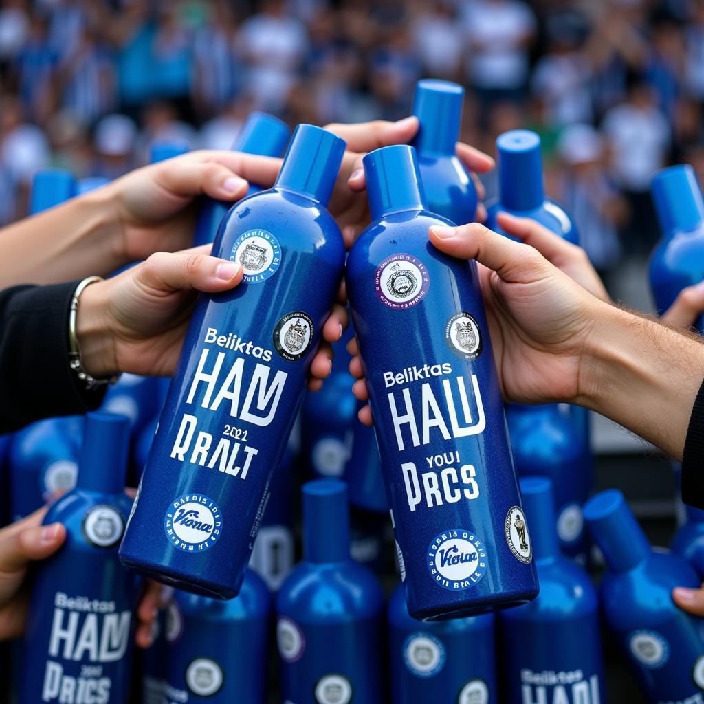 Besiktas fans holding blue glass spray bottles