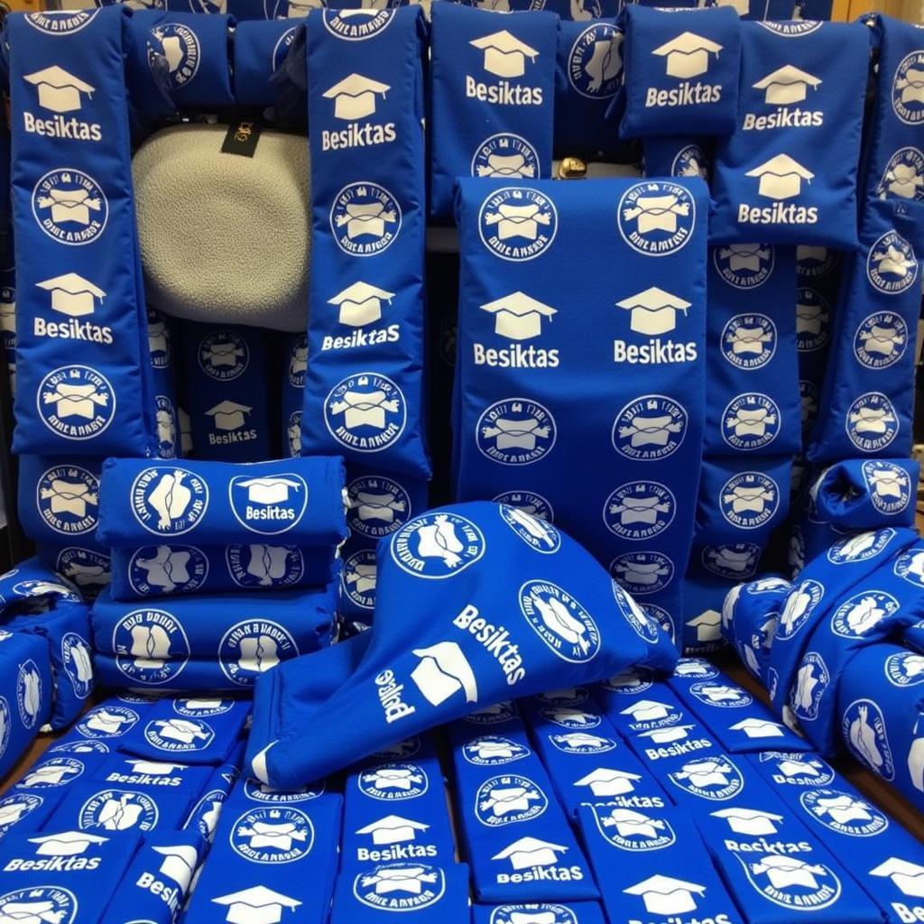 Blue graduation cap merchandise displayed in a Beşiktaş store