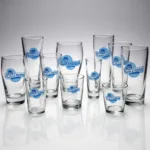 A collection of various Blue Moon beer glasses